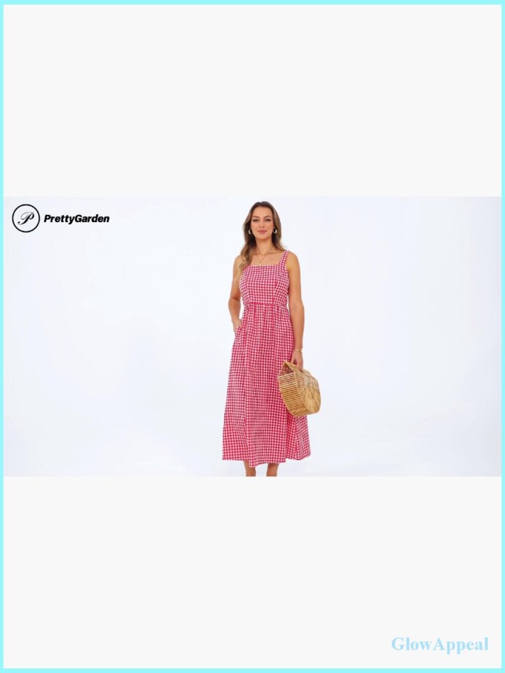 Spaghetti Strap Maxi Dress Plaid Square Neck A Line Casual Beach Vacation Long - Picture 7 of 7
